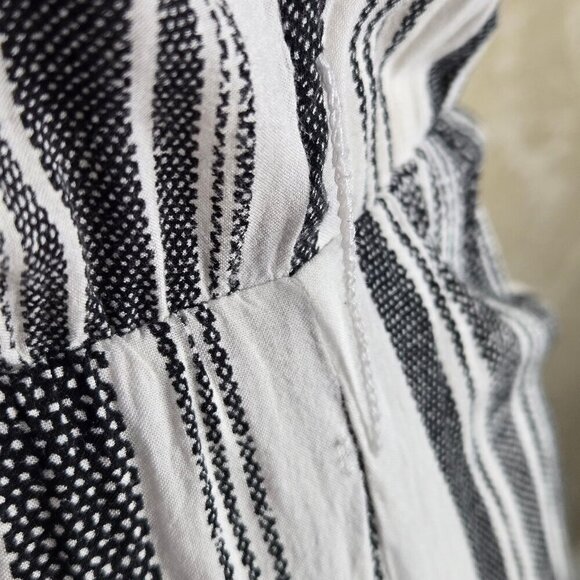 H & M Size 4 Black and White Striped Maxi Dress Elastic Waist Vneck Cap Sleeve - Picture 6 of 13